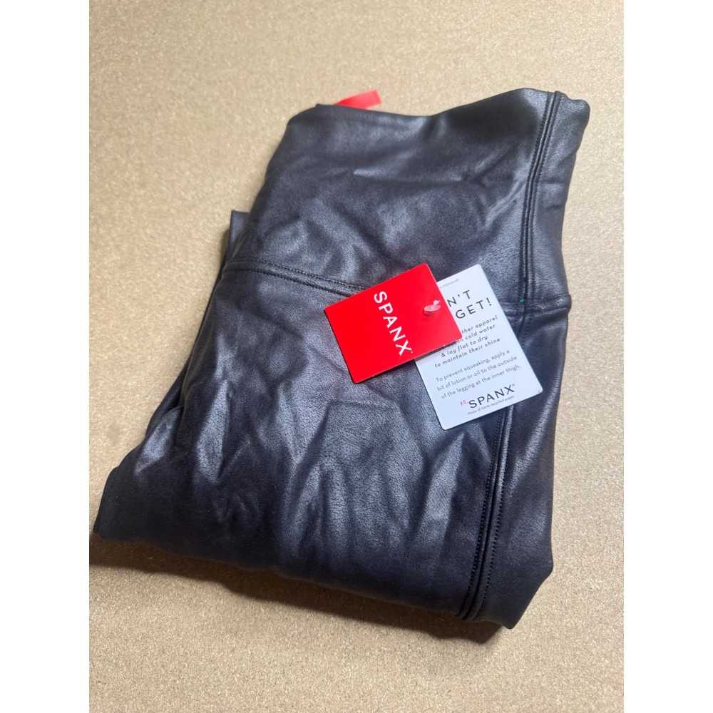 Spanx Faux Leather Leggings Black High Waisted Style 2437 Womens Large NWT